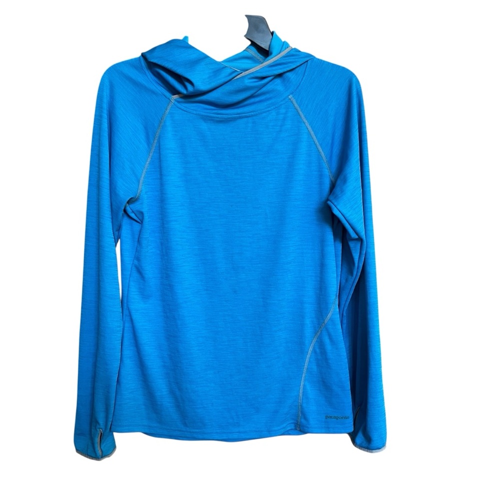 Patagonia Blue Long Sleeve Hooded Sun Shirt Women’s Size M Side Pocket